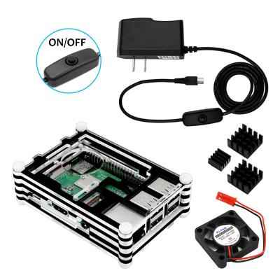 China Raspberry pi 3 Kit Case with 5V 3A power supply with on/off switch, fan, 3Pcs heatsinks LA022 from LAFVIN for sale