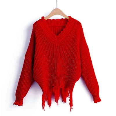 China Anti-wrinkle off the shoulder cotton fringe sweater hot short fall high quality casual sexy knitted clothing 2021 women sweaters for sale