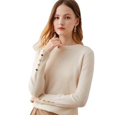 China Anti-wrinkle chic slim fit bespoke cashmere long sleeve thermal winter stylish multi color women knitted crewneck women winter sweater for sale