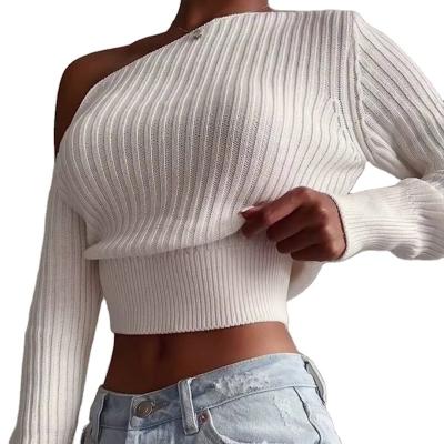 China Anti-wrinkle graphic thin shoulder an essential off the shoulder white women's plain polyester women pullovers off the shoulder sexy ladies sweater for sale