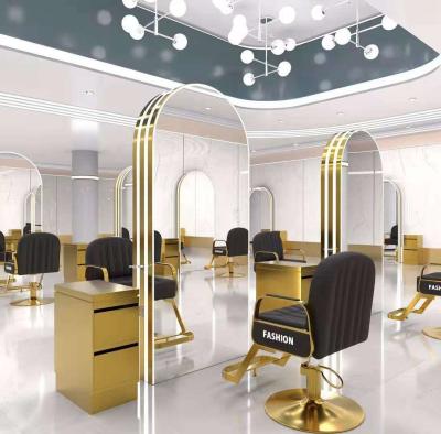 China 2021 beauty salon modern hair and nail station furniture led double side salon barber mirror station for sale