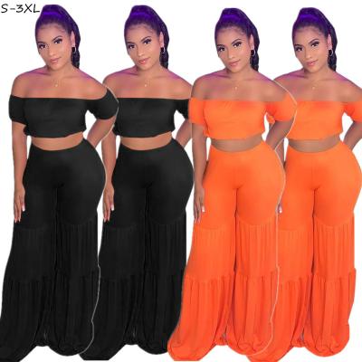 China Wholesale QUICK DRY Ruffled Crop 2 Piece Set Casual Womens Clothing Ladies Loose Waist Flare Pants High for sale