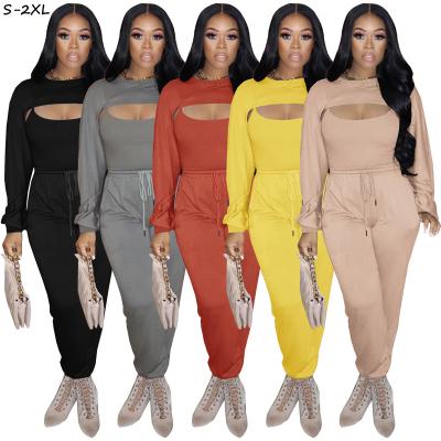 China Spring Breathable Apparels For Women Comfortable Loungewear 3 Piece Set Custom Women Clothing Sets Matching Jogger Set for sale