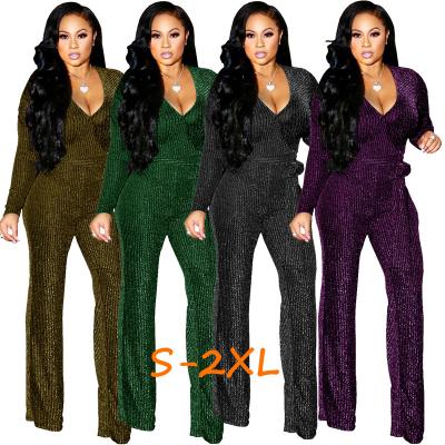 China 2022 Casual Onesie Women Jumpsuits Long Sleeve Elegant Sequin Romper Overalls Women One Piece Overalls for sale