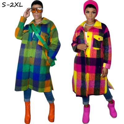 China 2022 Winter Women's Breathable Coats and Autumn Long Bubble Fur Women's Fashion Coat Plaid Jacket for sale