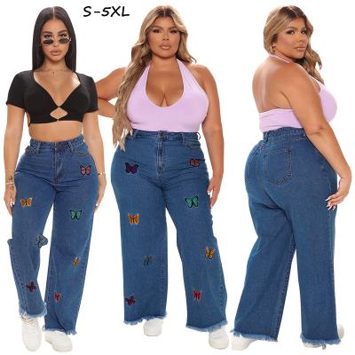 China Fashion Breathable Custom Wholesale Plus Size Wide Leg Jeans Bell Bottom Denim Stacked Women Jeans Pants for sale