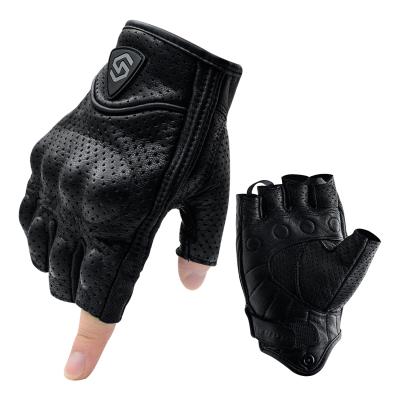 China WUPP Summer Sheepskin Cycling Air Holes Breathable Half Finger Bike Leather Motorcycle Gloves for sale