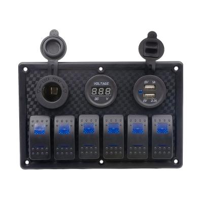 China ABS + 5PIN dual nylon lamp 6 position switch + cigarette lighter seat + dual USB + voltmeter combination panel for sale