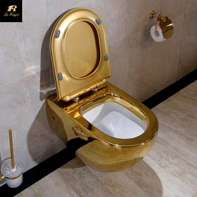 China Luxury Sanitary Gold Plated Wall Hidden Decorative Ceramic Toilet Tank Bathroom Pad Cover Ware for sale