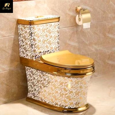 China Chinese Easy Clean Luxury Gold Gilded Pattern Bathroom WC One Piece Toilet Flush Toilet Sanitary Ware China for sale