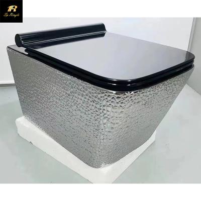 China Concealed Tank WC Toilet Sanitary Ware Ice Slot Custom Design Wall Hung Concealed Water Tank Luxury Silver Toilet for sale