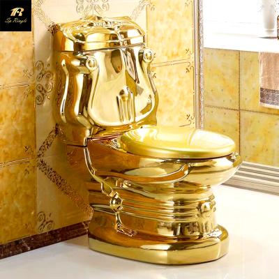 China Luxury Modern Style China Bathroom Not Clogged Deodorant Sanitary Ware Gold Plated Ceramic Flush Two Piece Toilet for sale