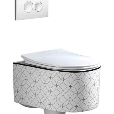 China European Luxury Style Concealed Tank White Gold Wall Hung Concealed Multicolor Ceramic Water Tank Sanitary Toilet for sale