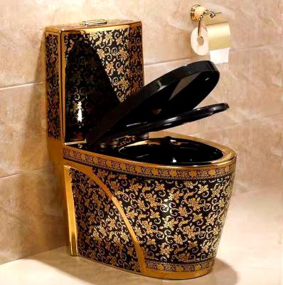 China Automatic Operation Safety Gold Color Sinks Fixtures Bathroom Fixtures Set Black Color Porcelain Color Floor Toilet for sale