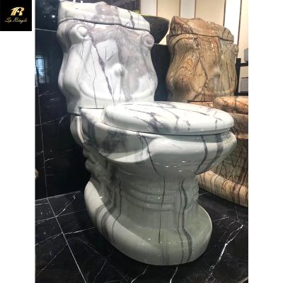 China Springlegroup Modern Style Siphonic Two Piece Toilet Luxurious Deodorizing Floor Mount Large Gauge Ceramic Marble White Toilet for sale