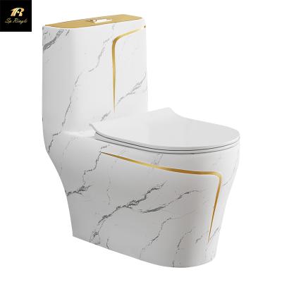 China Luxury Modern Style Springlegroup Marble Look Toilet Water-saving Noise Reduction Floor Mount Gold Lines Morden Ceramic Designer Toilet Bowl for sale