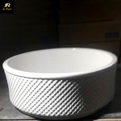 China 3d Style Modern Luxury Look Decorative Mold Anti Pollution Dragon Scale Round Ceramic Sanitary Ware Gold Bathroom Sink Bowl for sale