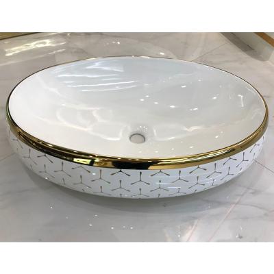 China Light Luxury Classic Luxury Round Bathroom Sink Art Over Basin European Style Anti-Clog Toilet Ceramic Basin for sale