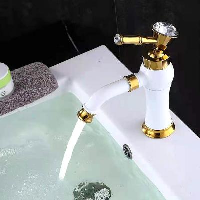 China Metered Faucets Single Hole Bathroom Style Gem Nordic Water Saving Spout Free Standing Gold White 360 ​​Degree Rotation for sale