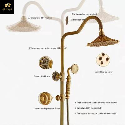 China Springlegroup Luxury Bathroom Design Brass Carved Slide Bar Faucet Set With Hand Held Shower Gold Shower Faucet for sale