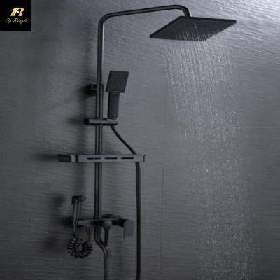 China With Slide Bar Springlegroup Waterfall Bathroom Shower Faucet Modern Matte Black Stainless Steel Antifading Mist Shower for sale