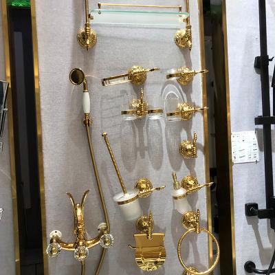 China With Springlegro Sliding Bar European Luxury Scratch Resistant Gilt Brass Towel Holder Bathroom Accessories Set 6 Piece Swan Faucet Gold Shower Set for sale