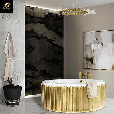 China Springlegroup European Luxury Design Round Free Standing Bathtub Gold Whirlpool Badewanne Metal Acrylic Bathtub for sale