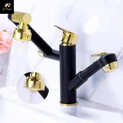 China Springlegroup Faucets Porcelain Faucets High Quality Faucet Kitchenware Thermostatic Copper Sanitary Ware Telescopic Black Faucet for sale