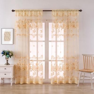 China Window Decoration Textile Polyester Curtains Sheer Living Room For Home Fabric Print Flower Burnout Tulle For Home Ready Made for sale