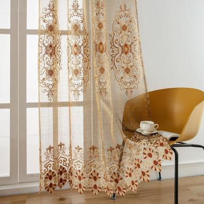 China Sheer European Textile Floral Polyester Blackout Style Curtains Fabric Embroidered Voile Cortina For Home Ready Made for sale