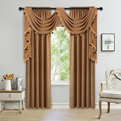 China Ready Made Blackout Blackout Curtains For Living Room With Waterfall Valance Cortinas Valance With Soft Beads for sale