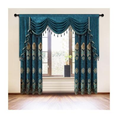 China Luxury Ready Made Blackout Embroidery Curtain Window Drapes Fabric For Living Room Valance Drapes With Tassel for sale