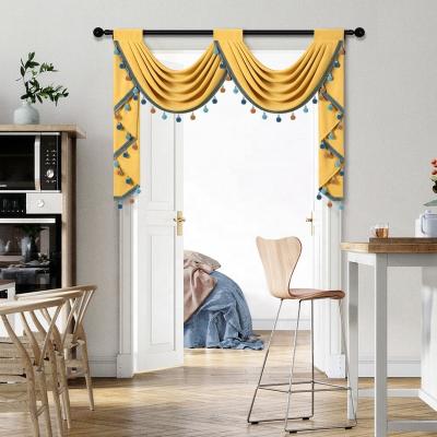 China Solid Waterfall Blackout Valance For Living Room Window Decor Soft Velvet Fabric Valance With Beads for sale