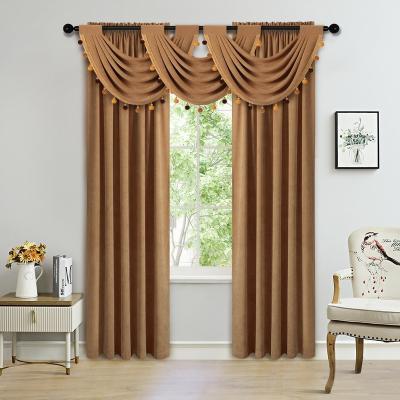 China Blackout Solid Color Velvet Soft Valance Curtain Set Living Room Window Blackout Cortins Valance For Home Ready Made for sale