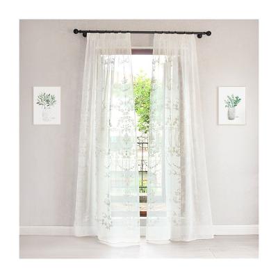 China Modern White Embroidery Sheer Curtain Window Decoration Window Curtain Tulle Sheer Curtain For Living Room Sheer Color Sheer Cortina for sale