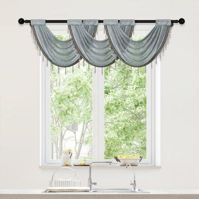 China Silver Gray Tulle Waterfall Swag Window Decoration ELKCA Valances For Living Room Kitchen Semi Sheer Curtain Valance Rod Pocket With Tassel for sale