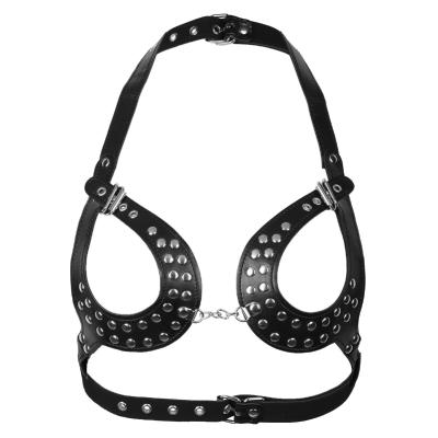 China PU Leather 2021 Women Faux Leather Harness Buckles Black Body Chain Harness Punk Bra For Women for sale