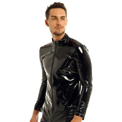 China QUICK DRY Luxury Black Latex Zipper Plus Size Stand Collar Jacket Coat For Men Outwear for sale