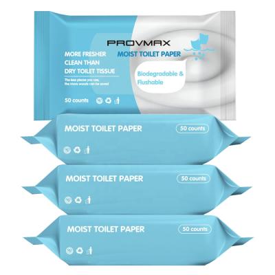 China Flushable & Flushable 100% Degradable Blue Wood Pulp 50 Pcs Toilet Paper Wet Tissue Paper Wipes Embossed for sale