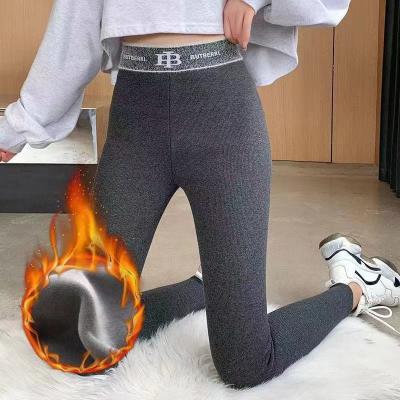 China RTS Antibacterial Running Pants Warm Winter Skinny Thicken Plus Size Velvet Fleece Pants Women's Lambskin Cashmere Gaiters High for sale