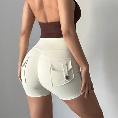 China Breathable Fishing Workwear Cargo Booty Shorts Womens High Waist Elastic Hip Lift Butt Yoga Biker Shorts CRAC! crack! with pockets for sale