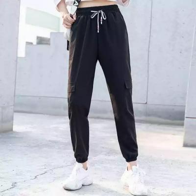 China Breathable wholesale ice silk loose slim section new summer high waist radish sports pants casual wide leg women for sale