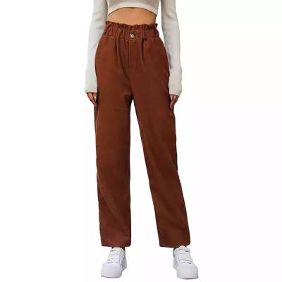 China Women's Breathable Pants Warm Shiny Brown Autumn Winter Chic Classy Classic High Street Fashion Solid Color Trousers With Pocket for sale