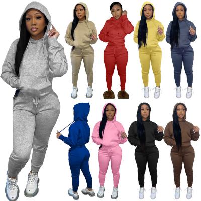 China Sustainable Ladies Winter Outfits Long Sleeve Hoodies Plush Thick Two Piece Pants Sets Women Clothing for sale