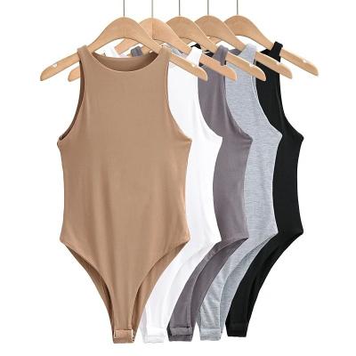 China Summer Double-Layer Round Neck Stretch Slim Girls Breathable Low Bodysuit Women's Skinny Slimming One-Piece Vest for sale