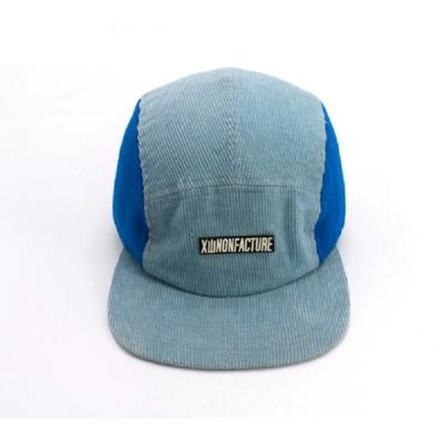 China Patch Bill Camper Hat Flat Logo Soft Cotton Corduroy 5 Panel Customized Character Customized for sale