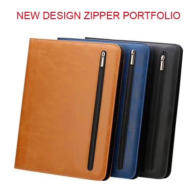 China Wholesale Style Material Folder Folder PU A4 Office Stationery PU Leather Cheap Leather Zipper Folder With Handle for sale