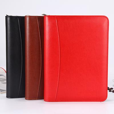 China Promotion A4 Zippered Leather Folder Executive Business Faux Leather Document Padfolio Document Conference Folder Case Bag Folder for sale