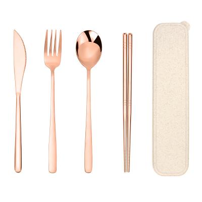 China Viable Korean Cutlery Set Portable Stainless Steel Flatware Set Spoon Fork and Chopsticks Camping Set for sale