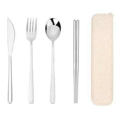 China Sustainable Cutlery Set Portable Stainless Steel 4pcs Lunch Spoon Fork And Chopsticks Set For Camping for sale